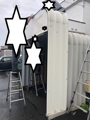 札幌市手稲区,保険工事で簡易車庫の前面ロング化交換工事