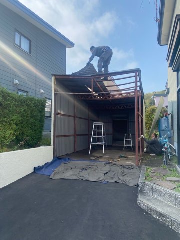 北広島市　ガレージ　火災保険工事