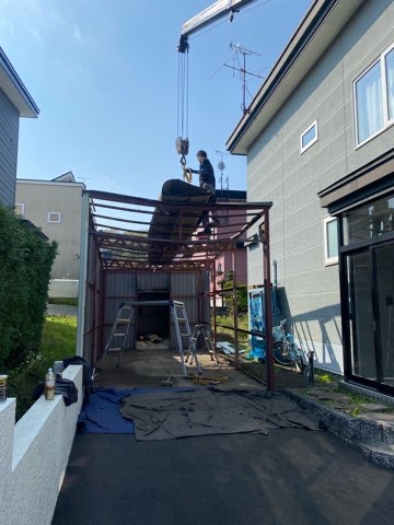 北広島市　ガレージ　火災保険工事