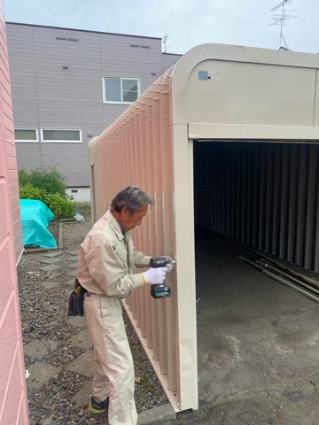 札幌市北区　ガレージ交換　火災保険工事